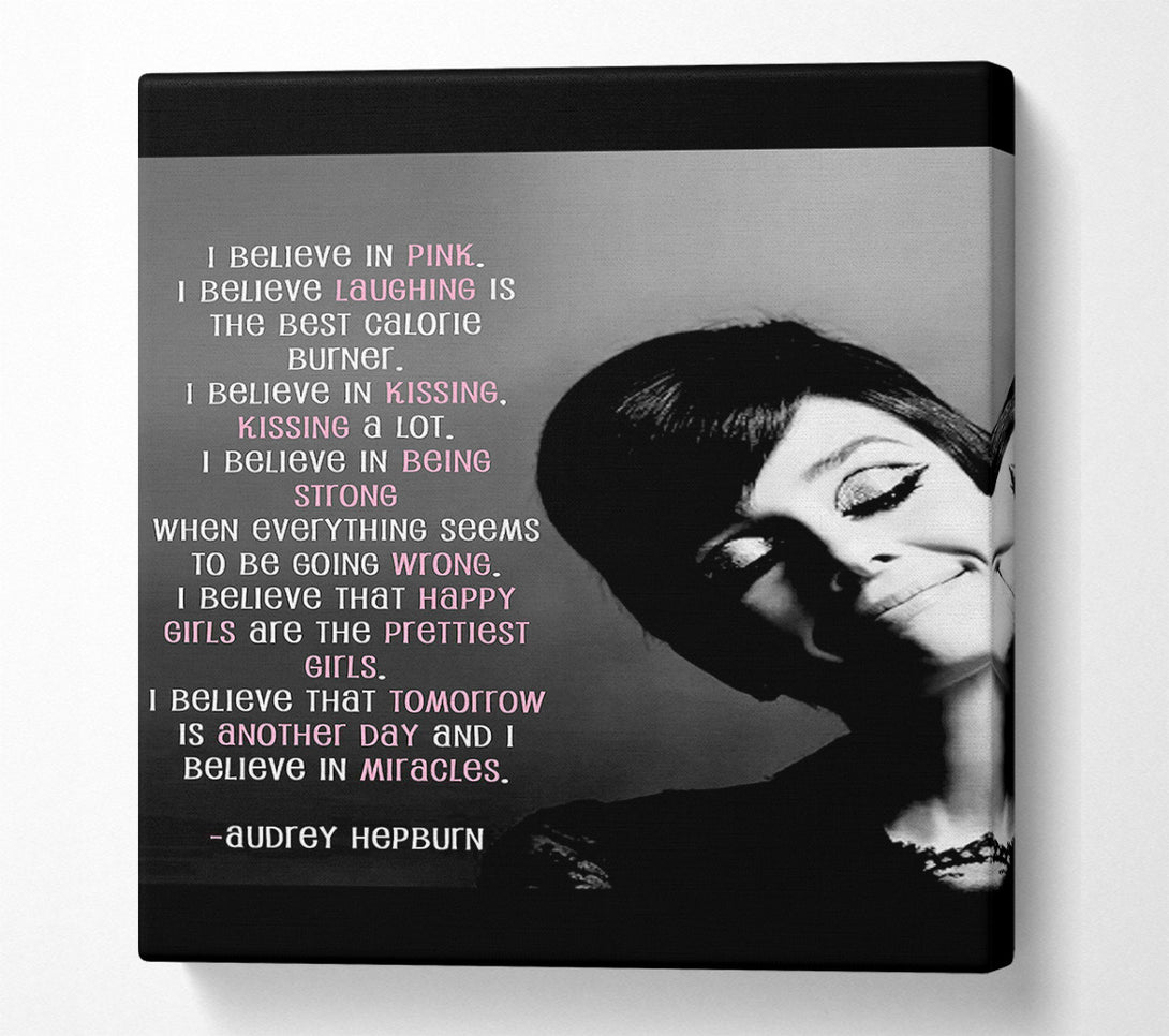  A Canvas Print of Motivational Quote Audrey Hepburn I Believe In Pink Portrait Canvas Art