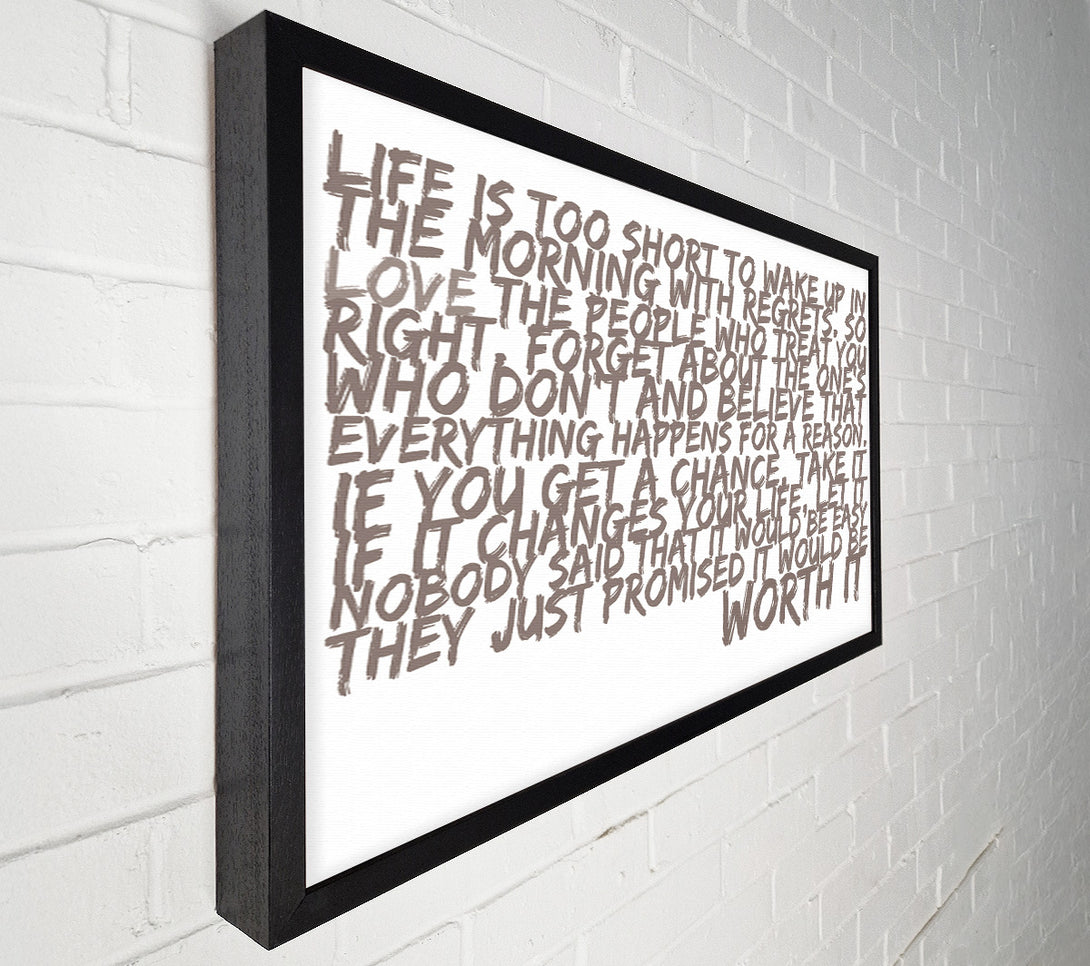  A Canvas Print of Motivational Quote Life Is Too Short Your Worth It Beige Canvas Print