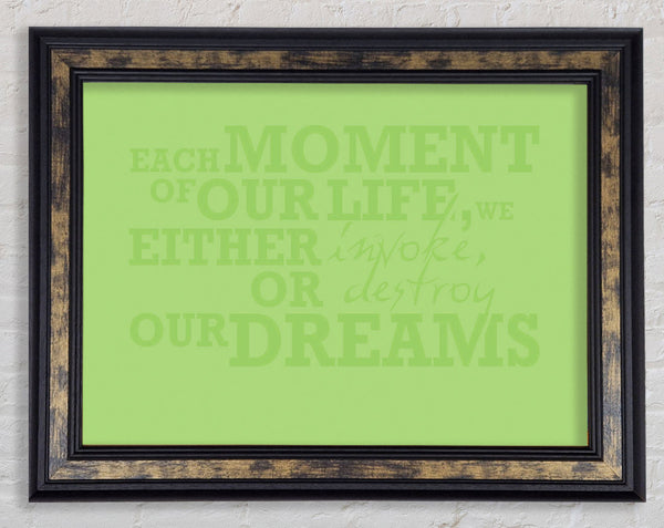 Motivational Quote Each Moment Of Our Life Lime Green Framed Print