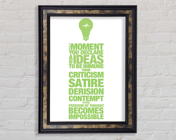 Motivational Quote Freedom Of Thought Lime Green Framed Print