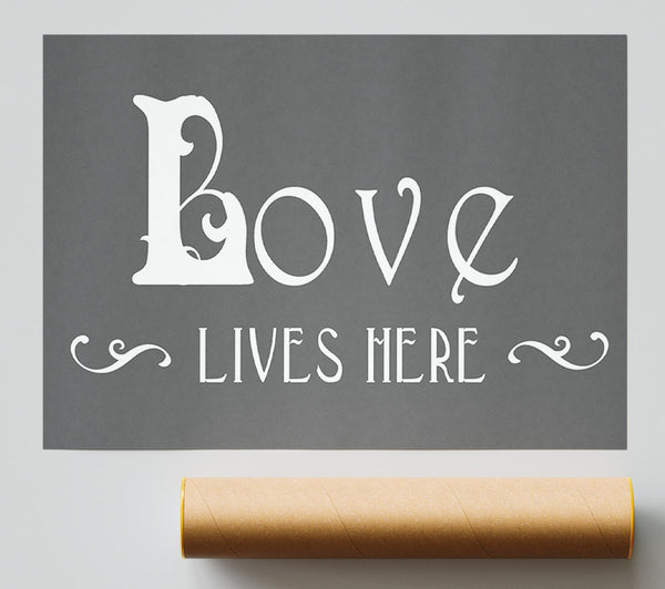 Love Quote Love Lives Here Vines Grey Print