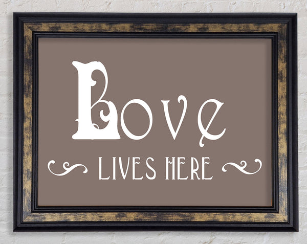Love Quote Love Lives Here Vines Beige Framed Print
