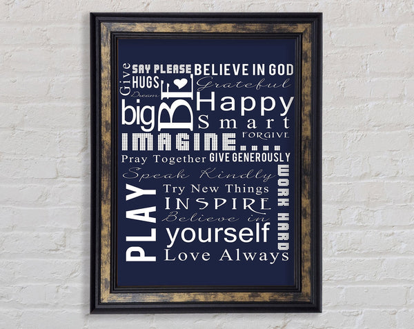 Home Quote Family Rules Be Happy Love Always Framed Print