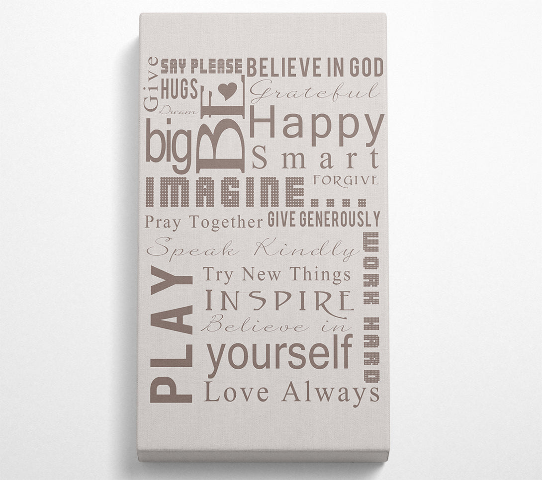  A Canvas Print of Home Quote Family Rules Be Happy Love Always Beige Canvas Wall Art