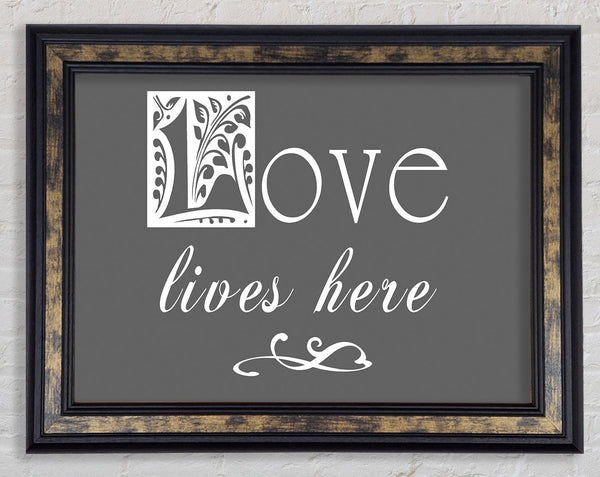 Love Quote Love Lives Here Grey Framed Print