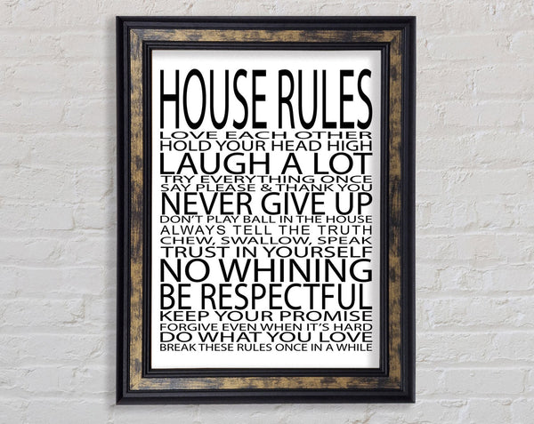 Family Quote House Rules Love Each Other Framed Print