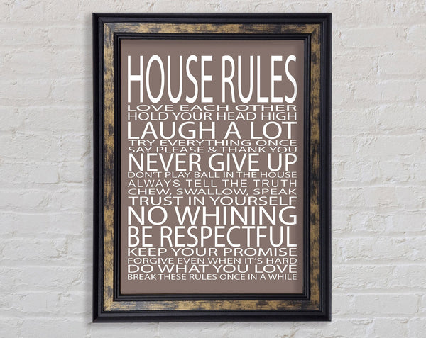 Family Quote House Rules Love Each Other Beige Framed Print