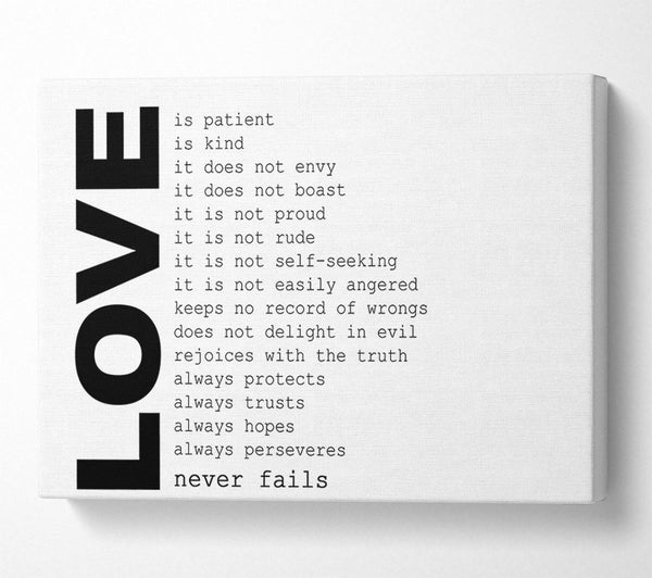  A Canvas Print of Love Quote Love Never Fails Canvas Wall Art