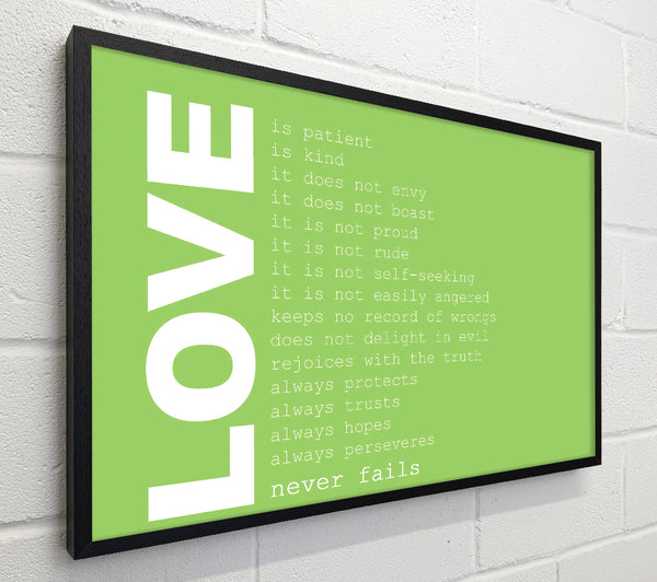 Love Quote Love Never Fails Lime Green