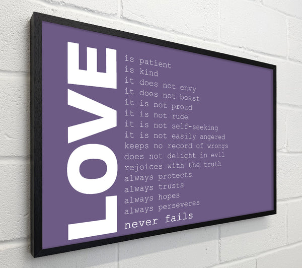 Love Quote Love Never Fails Lilac