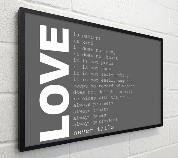 Love Quote Love Never Fails Grey