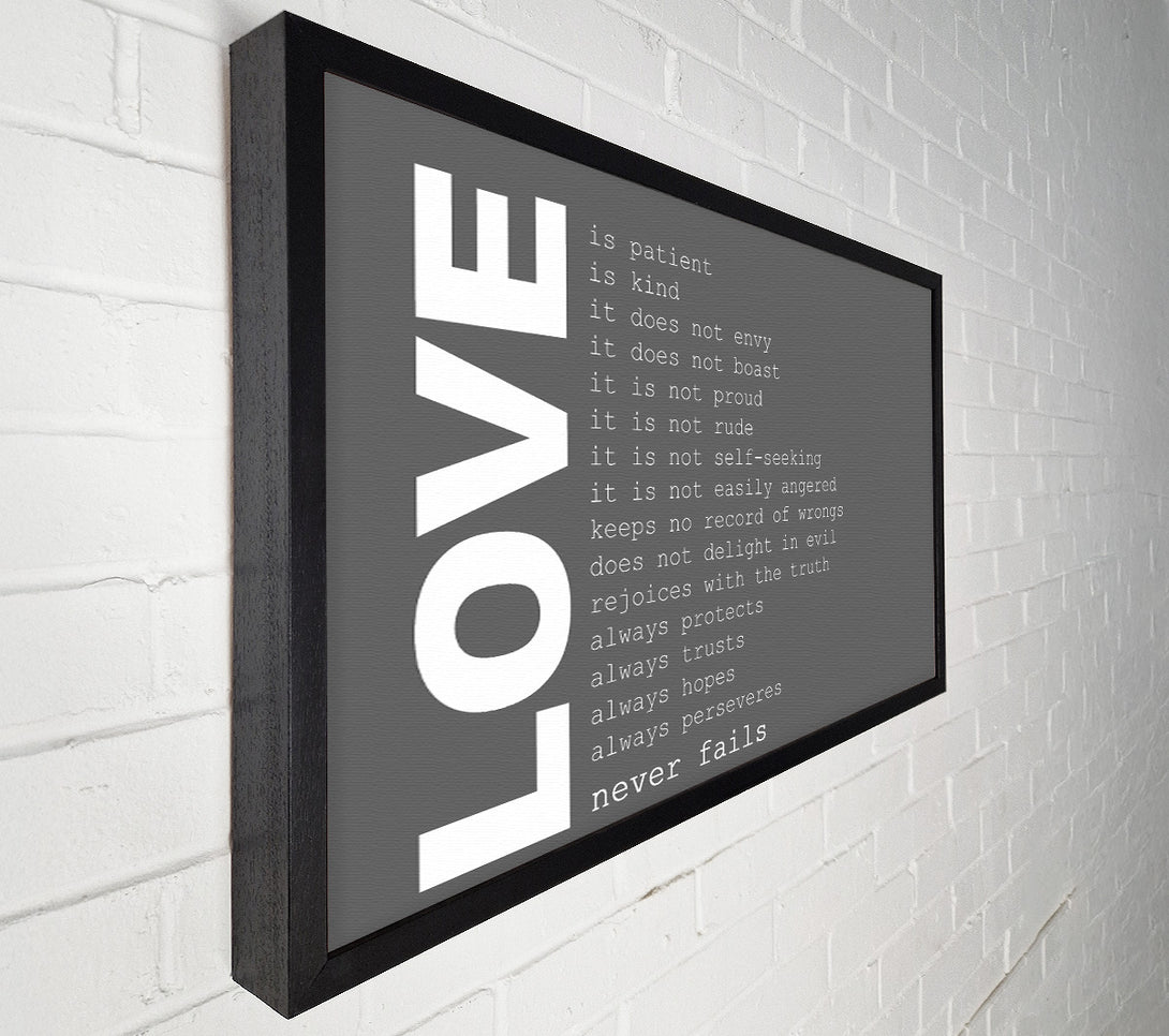  A Canvas Print of Love Quote Love Never Fails Grey Canvas Wall Art