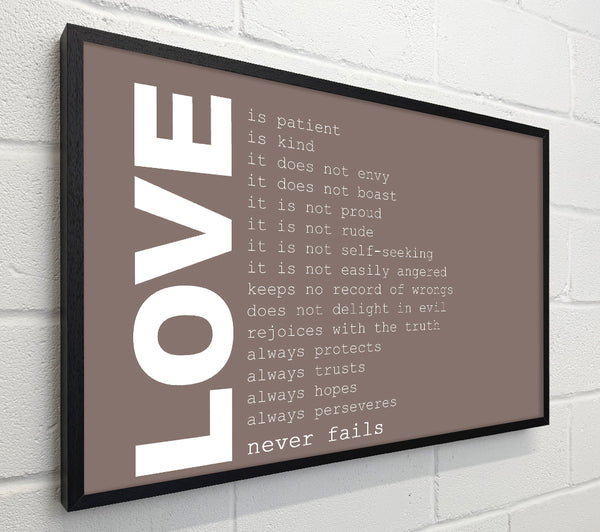 Love Quote Love Never Fails Beige