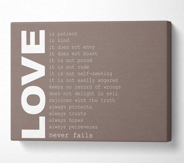  A Canvas Print of Love Quote Love Never Fails Beige Canvas Art