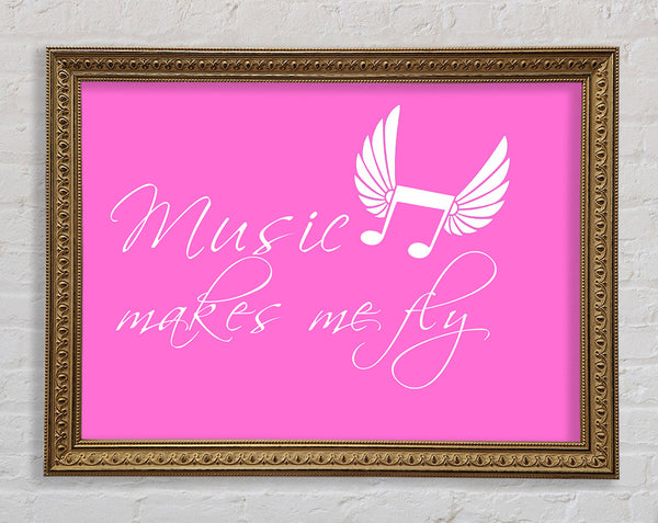 Girls Room Quote Music Makes Me Fly Vivid Pink Framed Print