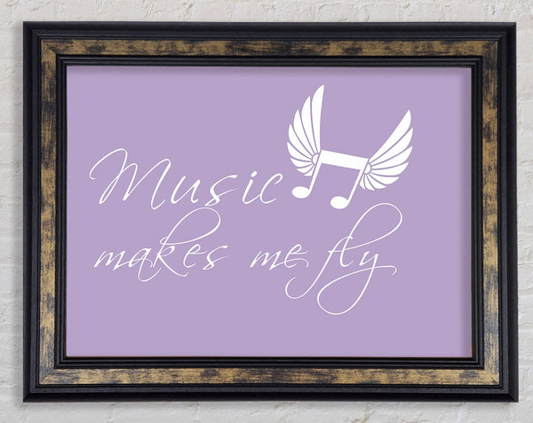 Boys room Quote Music Makes Me Fly Lilac Framed Print