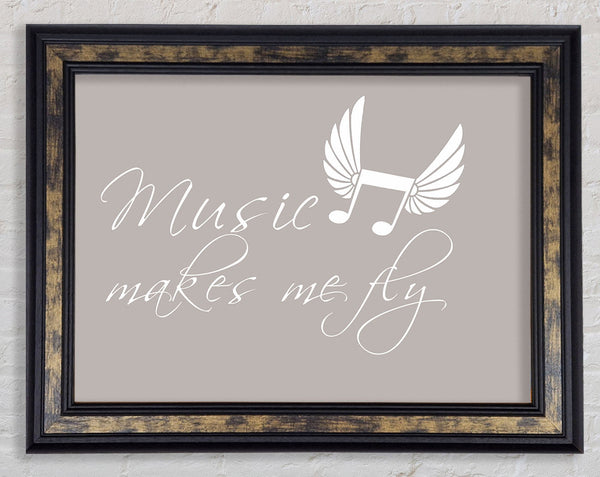 Boys room Quote Music Makes Me Fly Beige Framed Print