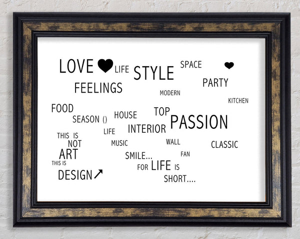Love Quote Love Life White Framed Print