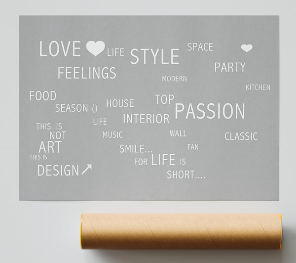 Love Quote Love Life Grey White Giclee Print