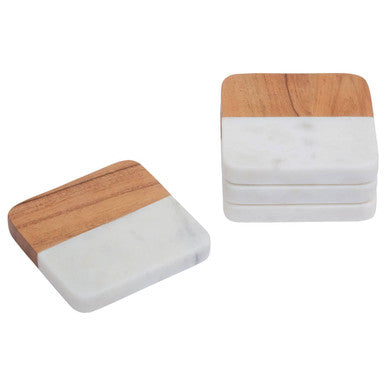 Monzaro Set Of Four Marble And Acacia Wo