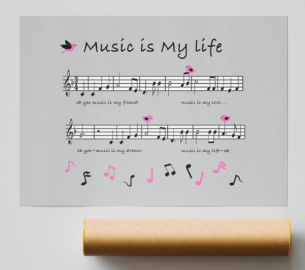 Music Is My Life Grey Poster