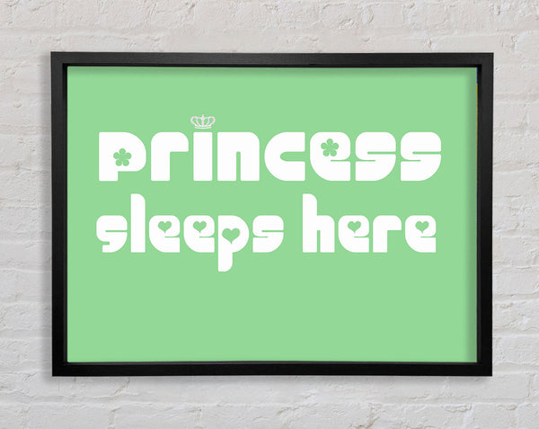 Nursery Quote Princess sleeps 2 Green Framed Print