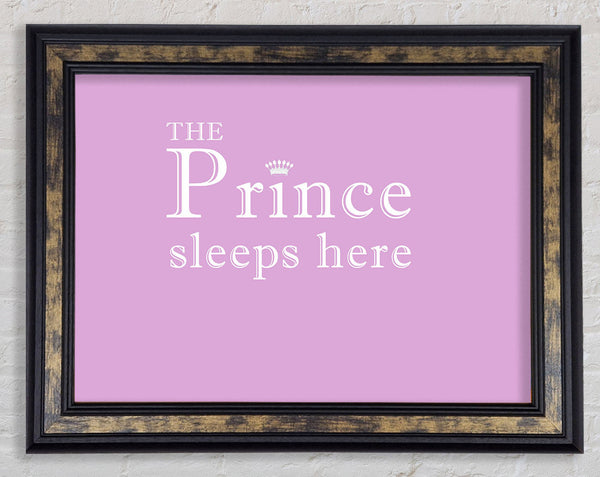 Nursery Quote The Prince Sleeps Here Pink Framed Print