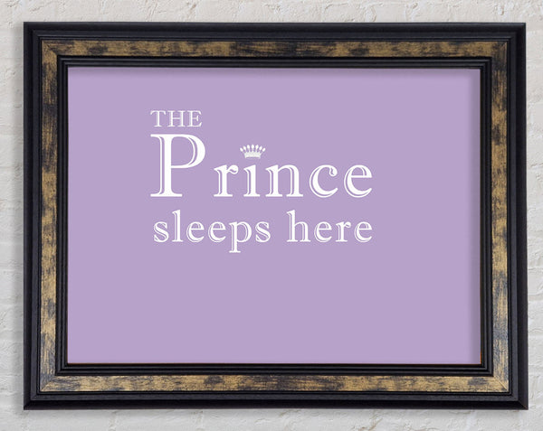 Nursery Quote The Prince Sleeps Here Lilac Framed Print