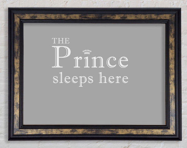 Boys room Quote The Prince Sleeps Here Grey White Framed Print