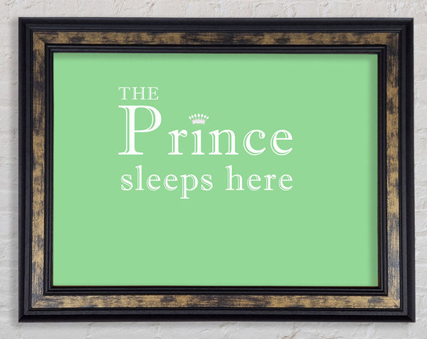 Boys room Quote The Prince Sleeps Here Green Framed Print