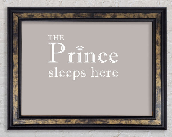 Boys room Quote The Prince Sleeps Here Beige Framed Print