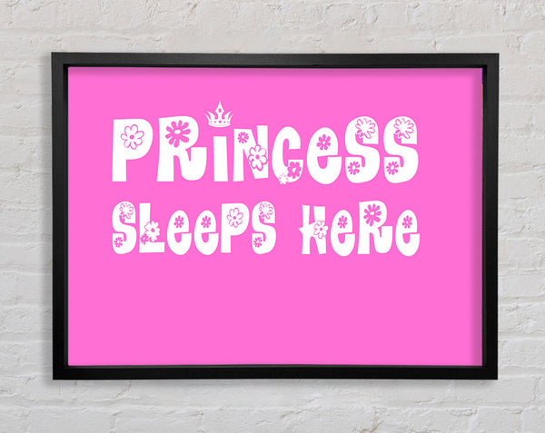 Nursery Quote Princesss Sleeps Here Vivid Pink Framed Print