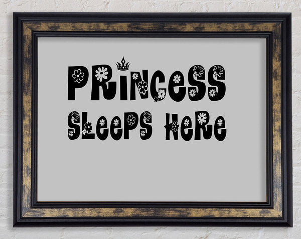 Princesss Sleeps Here Grey Framed Print