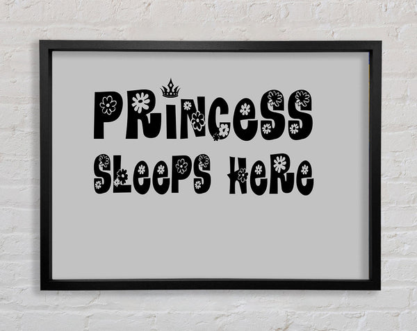 Princesss Sleeps Here Grey Framed Print