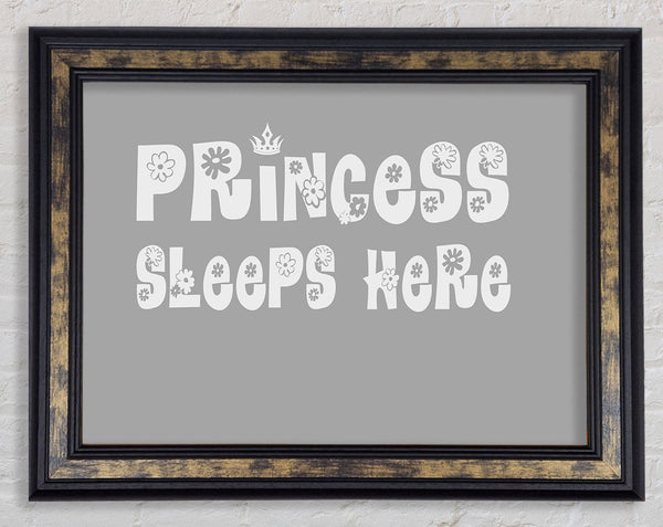 Princesss Sleeps Here Grey White Framed Print