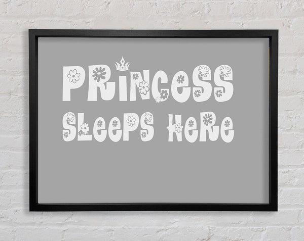 Princesss Sleeps Here Grey White Framed Print