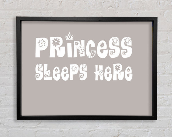 Princesss Sleeps Here Beige Framed Print