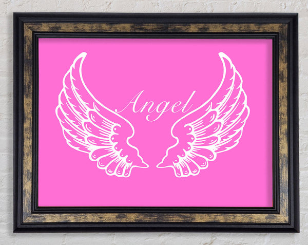 Nursery Quote Angel Wings Vivid Pink Framed Print