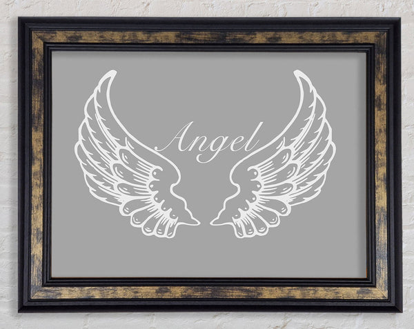 Angel Wings Grey White Framed Print