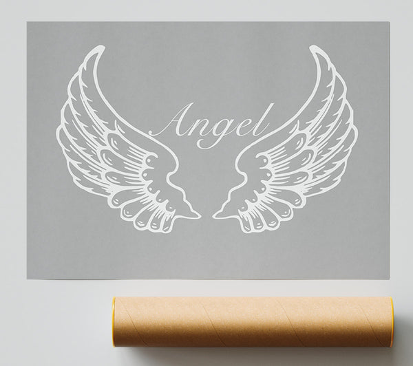 Angel Wings Grey White Giclee Print