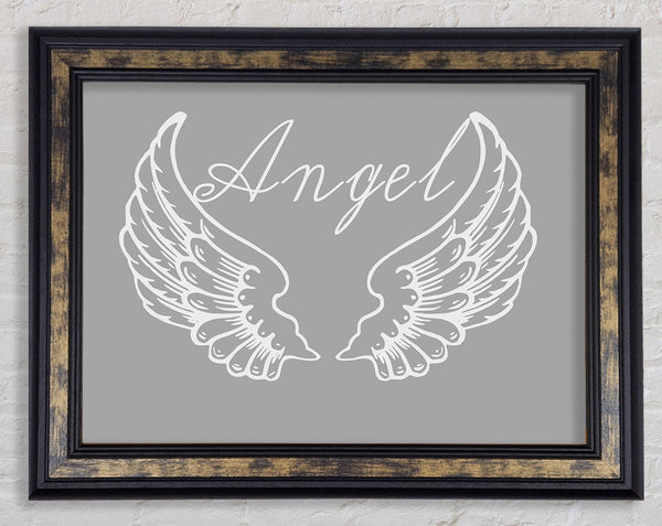 Angel Wings 4 Grey White Framed Print