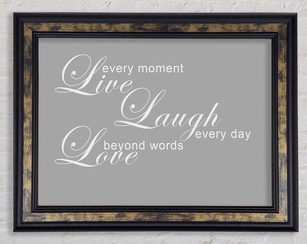 Love Quote Live Every Moment 3 Grey White Framed Print
