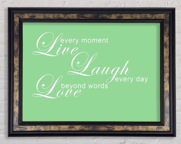 Home Quote Live Every Moment 3 Green Framed Print
