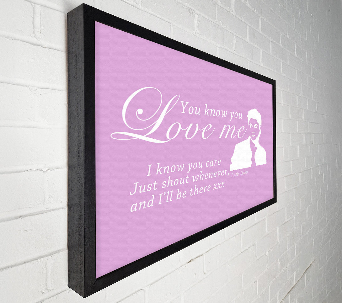  A Canvas Print of Music Quote You Know You Love Me Justin Bieber Pink Canvas Print