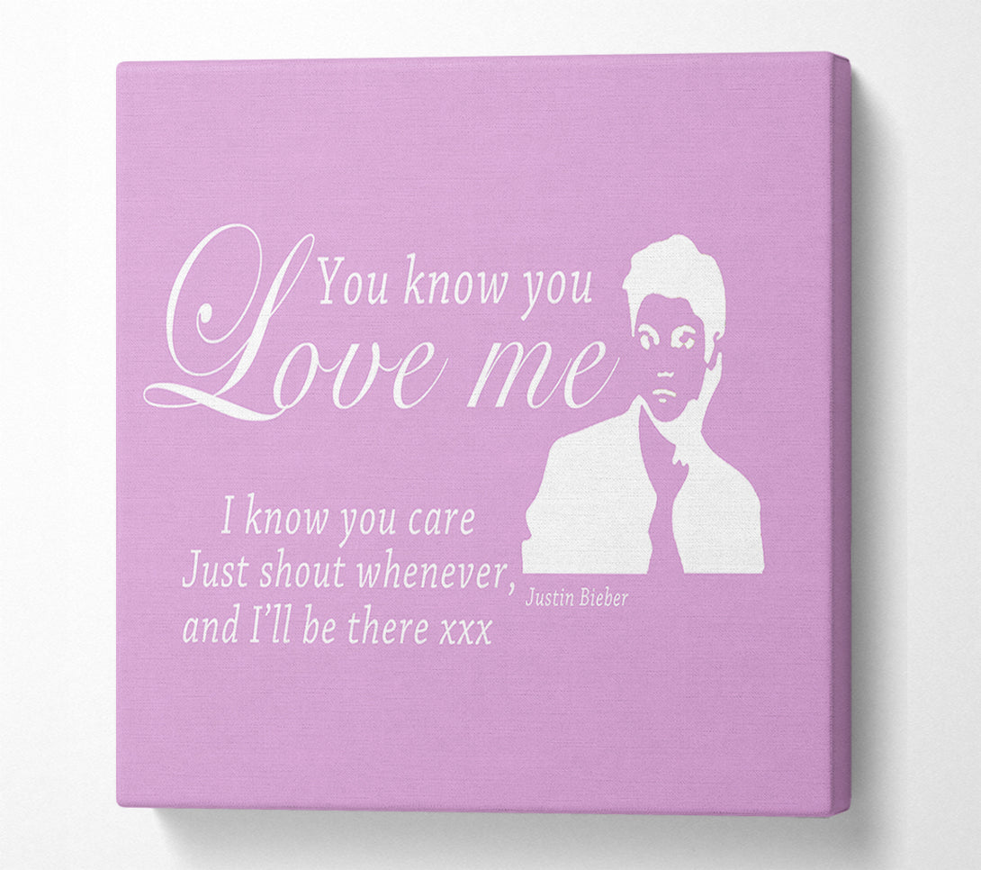  A Canvas Print of Music Quote You Know You Love Me Justin Bieber Pink Canvas Print