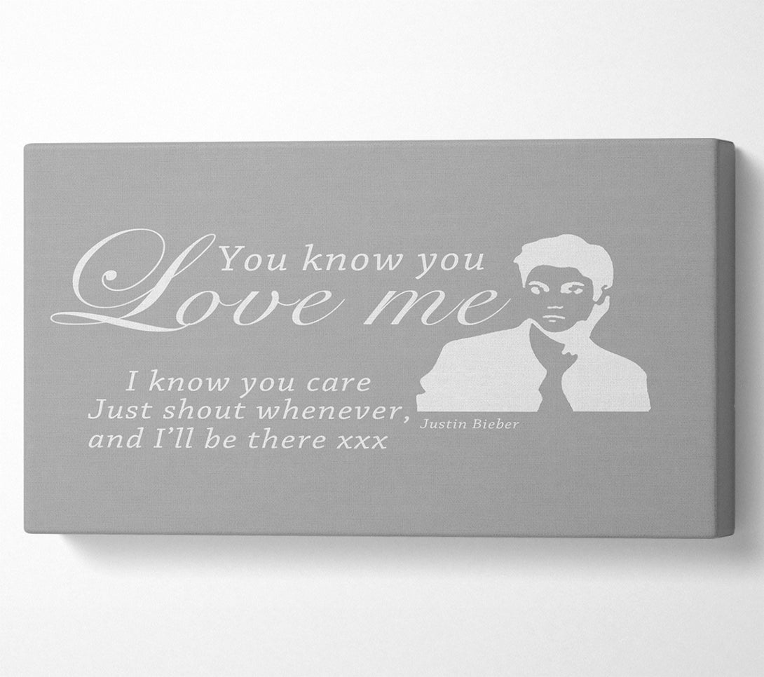  A Canvas Print of Music Quote You Know You Love Me Justin Bieber Grey White Canvas Wall Art