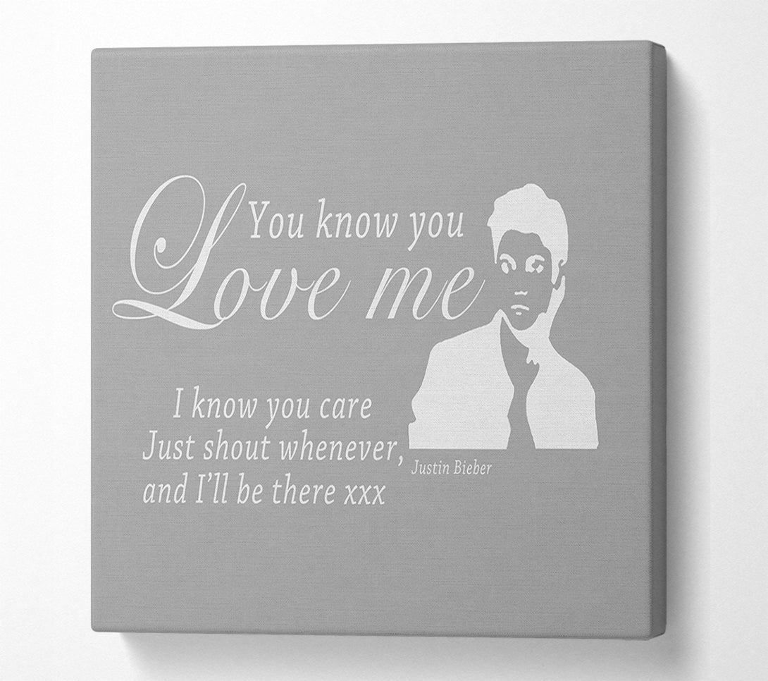 A Canvas Print of Music Quote You Know You Love Me Justin Bieber Grey White Canvas Wall Art