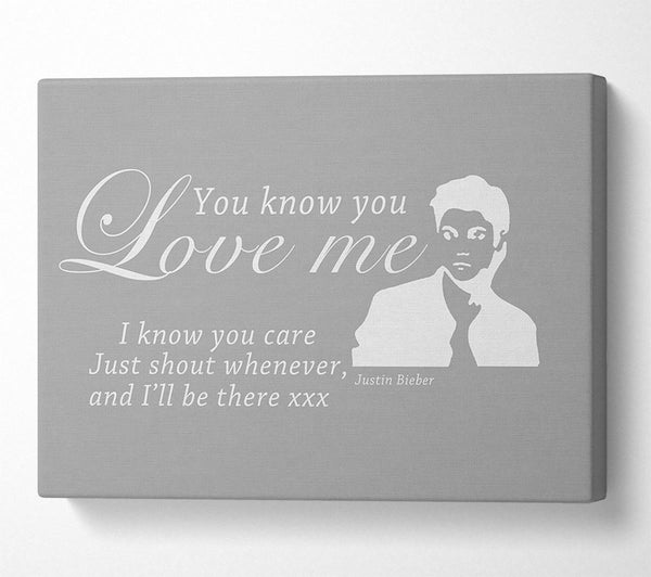  A Canvas Print of Music Quote You Know You Love Me Justin Bieber Grey White Canvas Wall Art
