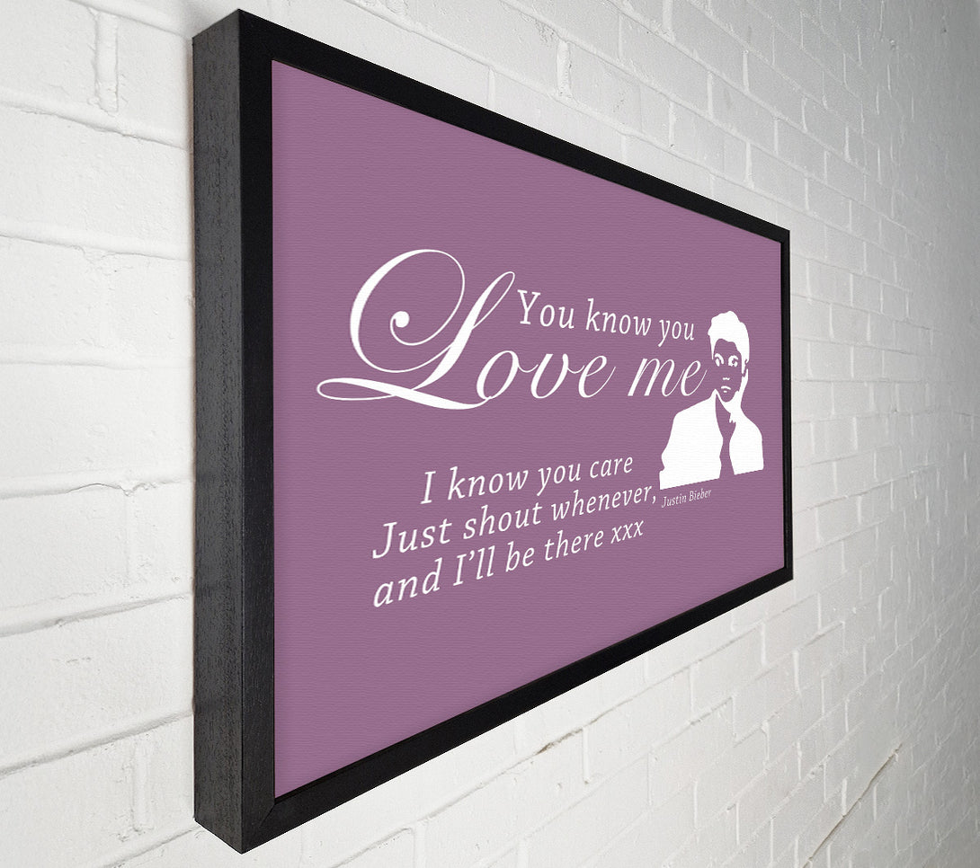  A Canvas Print of Music Quote You Know You Love Me Justin Bieber Dusty Pink Canvas Wall Art