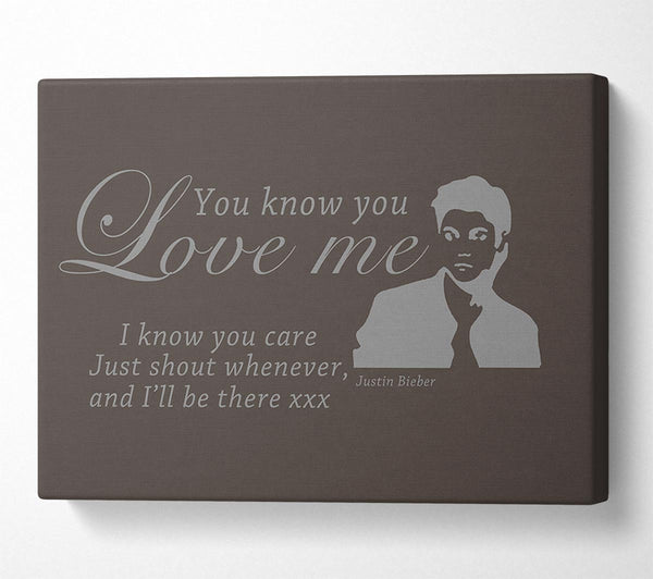  A Canvas Print of Music Quote You Know You Love Me Justin Bieber Chocolate Canvas Print